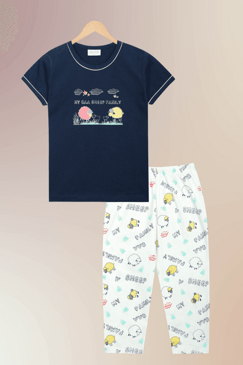 Navy Baa-tiful Family Pyjama Set /  Nightsuit / Nightwear / Sleepwear / Loungewear For Kids, Girls, Boys