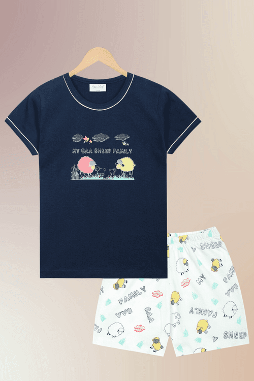 Navy Baa-tiful Family Shorts Set /  Nightsuit / Nightwear / Sleepwear / Loungewear For Kids, Girls, Boys