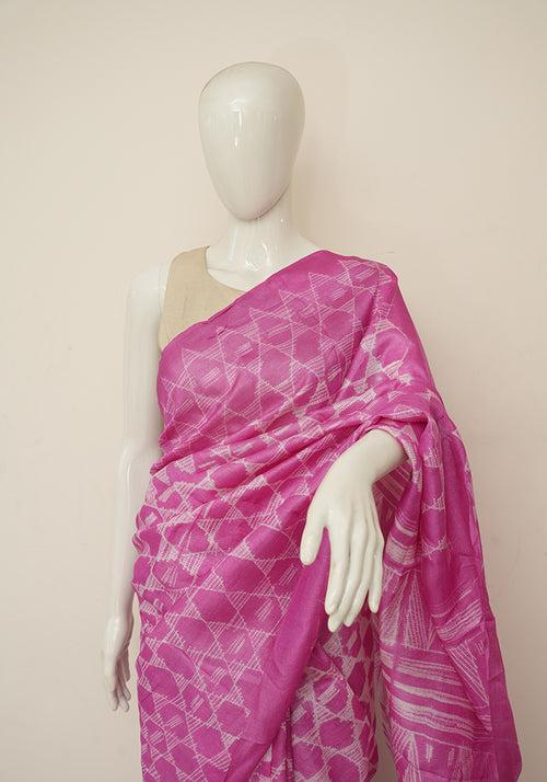 Pink Shibori Tussar Silk Saree