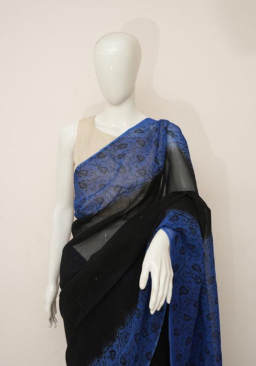 Black and Blue Georgette Saree with Badla Work