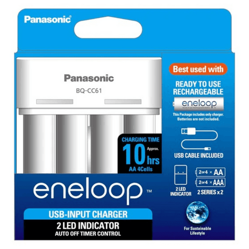 Eneloop BQ-CC61 Portable Charger for AA & AAA Rechargeable Batteries with USB Cable