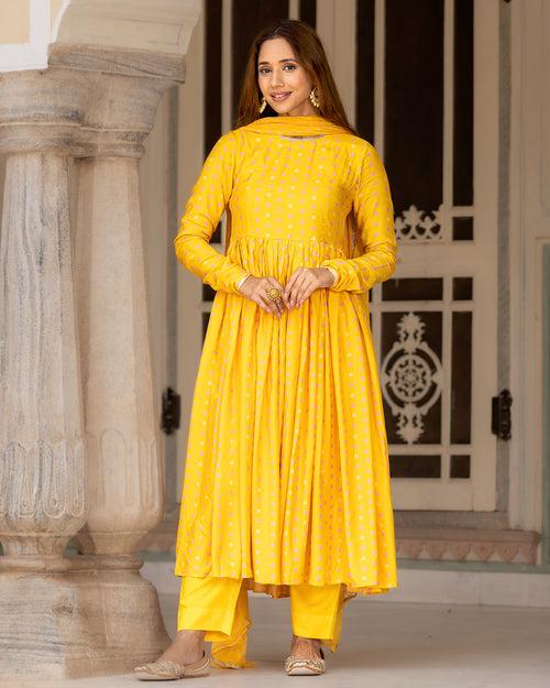 Yellow Bandhej Anarkali Suit Set