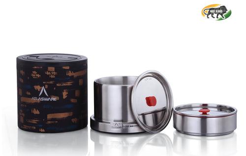 Atlasware Stainless Steel Abstract Gold Lunch box 1000ml (3 Container)