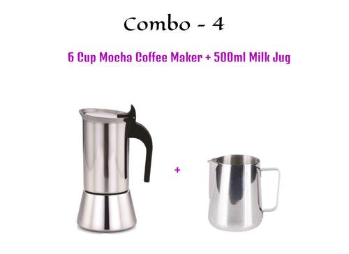 6 Cup Coffee Maker Mocha and 500ml Milk Jug
