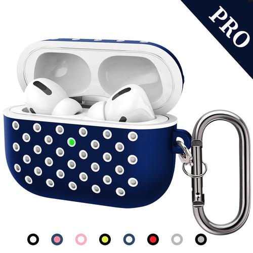 TDG Soft Silicone Dual-Layer Airpods Pro Case Cover with Carabiner Dark Blue White
