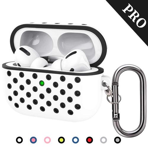 TDG Soft Silicone Dual-Layer Airpods Pro Case Cover with Carabiner White Black