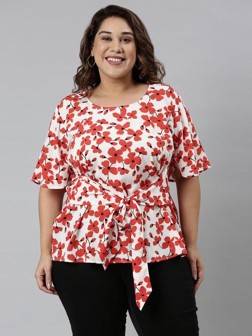 RED FLORAL PRINTED KNOT TOP