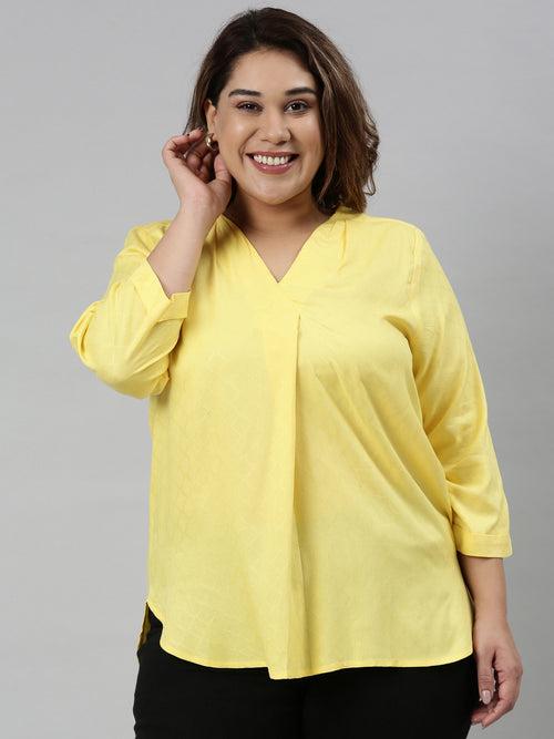 YELLOW SOLID V-NECK TOP