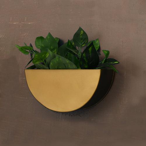 Crescent Metal Mounted Wall Planter in Antique Gold