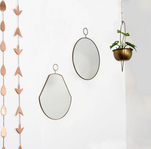 Set of 2 Slim Brass Loop Wall Mirrors - Round & Pear