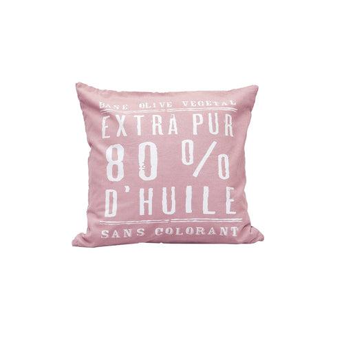 "100% Pure Olive Oil" Pink Cotton Cushion Cover in Pink