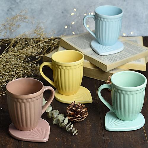 Vintage Look Grooved Ceramic Mug - Choose from 4 Pastel Colours